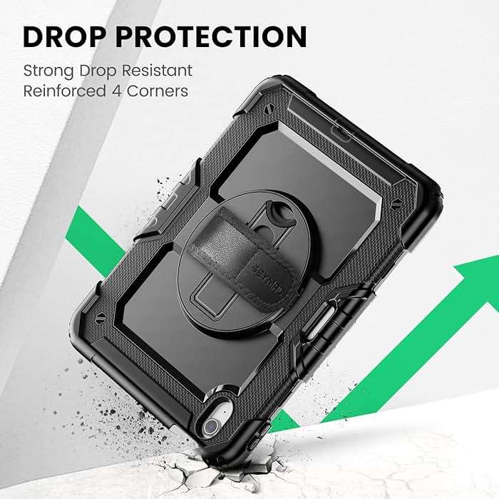 SEYMAC Case for iPad Air 11 Inch M4 / M3 / M2 (2026/2025 / 2024), Heavy Duty Shockproof Protective Case with Screen Protector, 360° Rotating Stand and Hand/Shoulder Strap, Black - Image 7