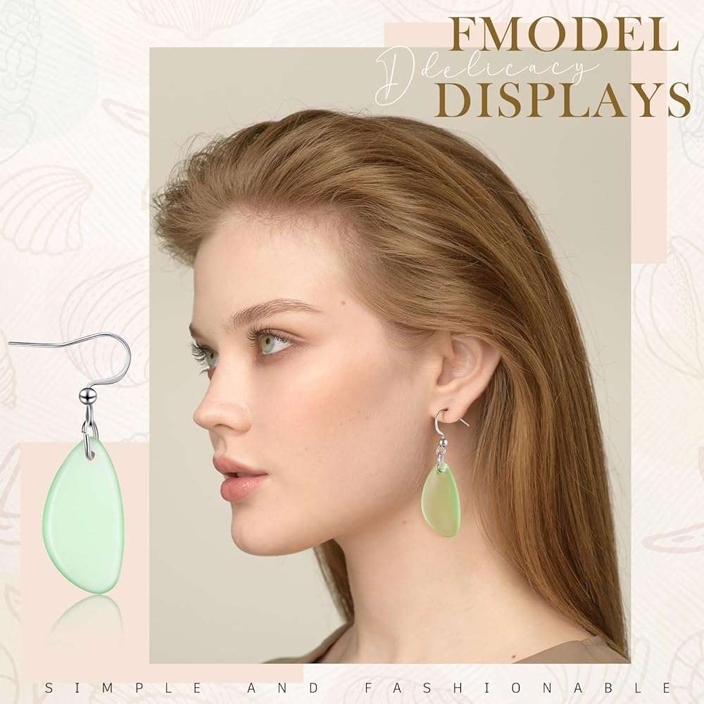 Kigeli 4 Pairs Sea Glass Earrings Recycled Sustainable Include 2 Charming Drop Earrings 2 Square Handmade Earrings for Women Ocean Beach Jewelry Christmas Gift Teacher Coworker Birthday Thanksgiving - Image 5