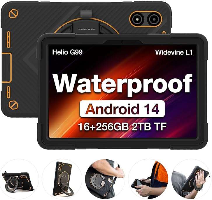 AGM PAD P2 Active Rugged Android 14 Tablet with Case, Waterproof & Drop-Proof, Widevine L1 & GMS Certified, 11" 90Hz FHD 480 NITS Display, MTK G99, 8000 mAh, 16(8+8) + 256GB[TF 2TB], GPS, Compass, OTG - Image 1