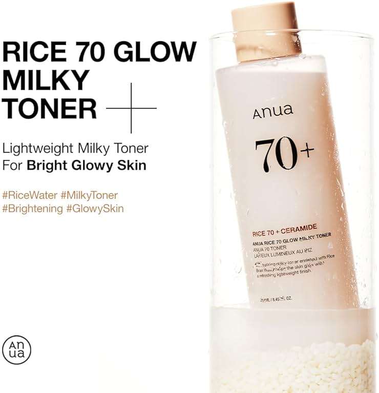 Anua Rice 70 Glow Milky Toner, Glass & Dewy Skin, Hydrating & Barrier Care, Rice Water, Niacinamide, Ceramides, All Skin Types, Fragrance-Free, Non Comedogenic, Korean Skincare, 8.45 fl.oz. - Image 3