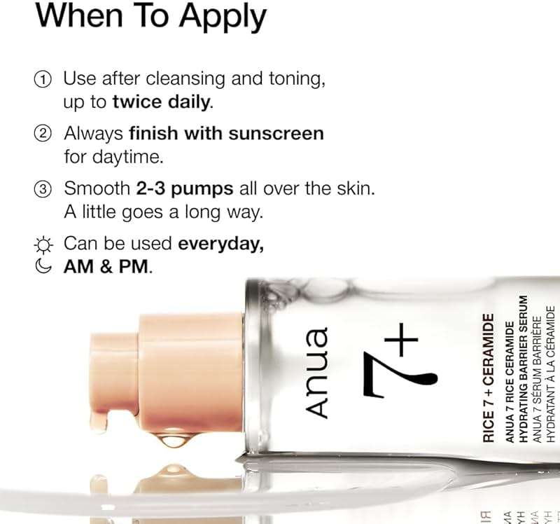 Anua Rice Ceramide 7 Hydrating Barrier Serum, Moisturizing Face Serum, Non-comodogenic, Hyaluronic Acid, Niacinamide, Lightweight, Fragrance Free, Sensitive Dry Skin, Korean Skincare, 1.69 fl oz - Image 6
