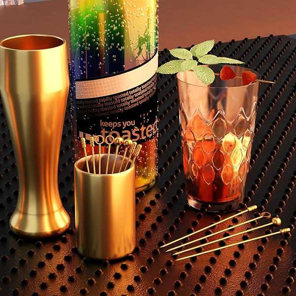 Metal Cocktail Picks 12Pack+Holder Kit, 304 Stainless Steel Toothpicks, Reusable Cocktail Skewers, Garnish Picks Bloody Mary Skewers, Martini Picks for Olives Appetizers Fruit (Mix Gold) - Image 5