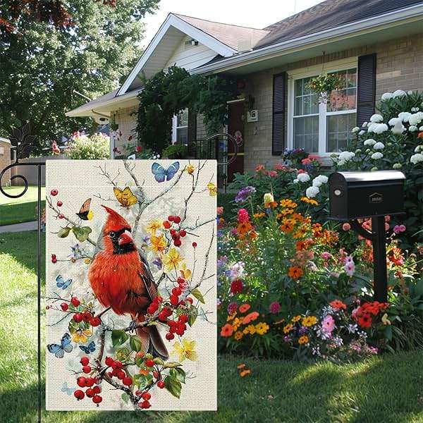 Spring Summer Cardinal Bird Butterfly Floral Garden Flag 12x18 Inch Double Sided, Welcome Yard Decor, Farmhouse Outdoor Flag for Lawn Patio Porch - Image 2
