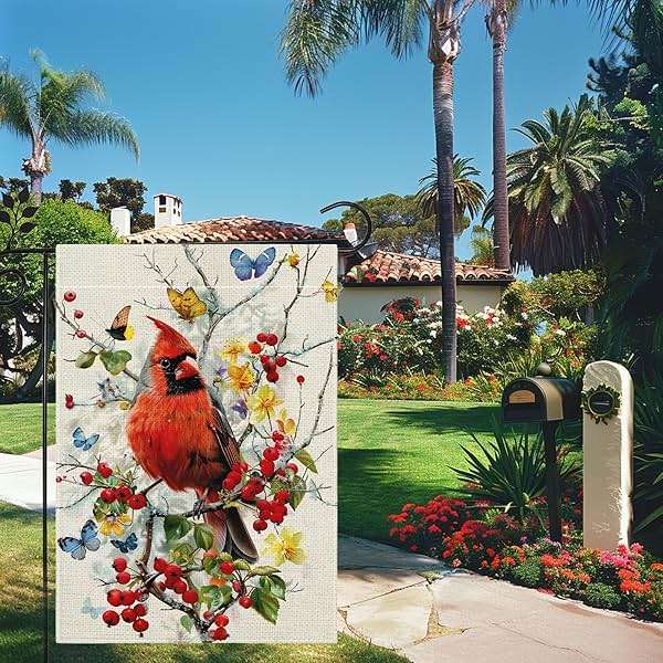 Spring Summer Cardinal Bird Butterfly Floral Garden Flag 12x18 Inch Double Sided, Welcome Yard Decor, Farmhouse Outdoor Flag for Lawn Patio Porch - Image 4