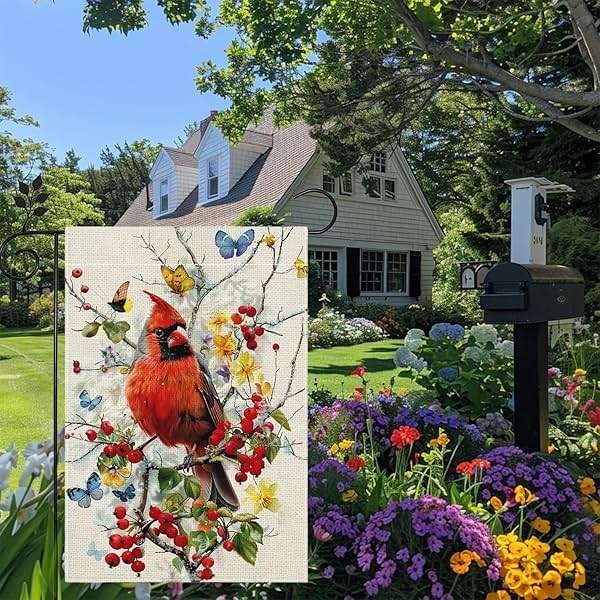 Spring Summer Cardinal Bird Butterfly Floral Garden Flag 12x18 Inch Double Sided, Welcome Yard Decor, Farmhouse Outdoor Flag for Lawn Patio Porch - Image 5
