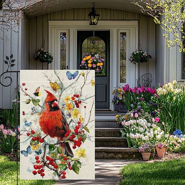 Spring Summer Cardinal Bird Butterfly Floral Garden Flag 12x18 Inch Double Sided, Welcome Yard Decor, Farmhouse Outdoor Flag for Lawn Patio Porch - Image 6
