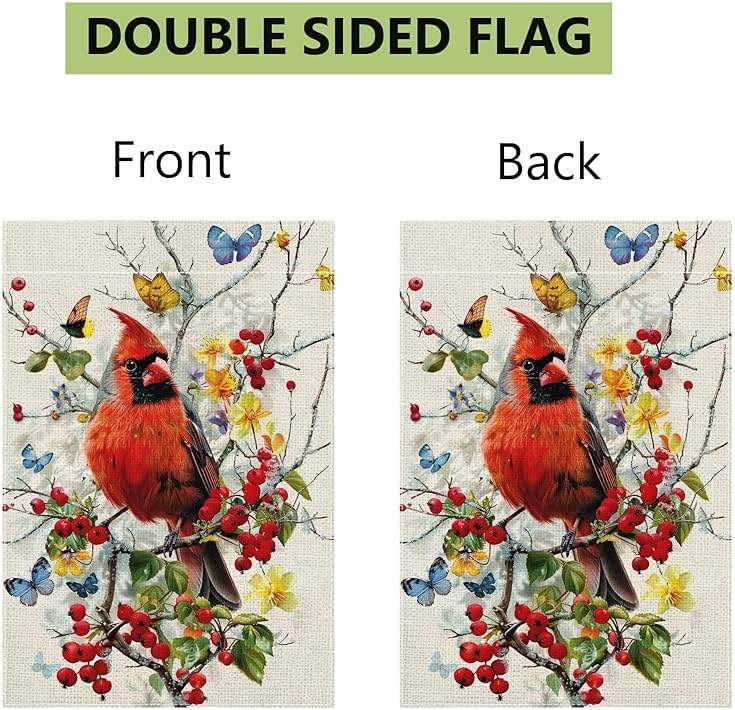Spring Summer Cardinal Bird Butterfly Floral Garden Flag 12x18 Inch Double Sided, Welcome Yard Decor, Farmhouse Outdoor Flag for Lawn Patio Porch - Image 7