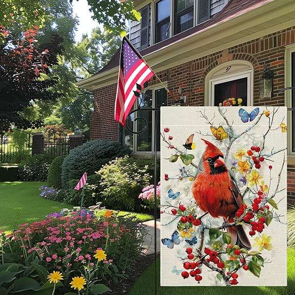 Spring Summer Cardinal Bird Butterfly Floral Garden Flag 12x18 Inch Double Sided, Welcome Yard Decor, Farmhouse Outdoor Flag for Lawn Patio Porch - Image 8