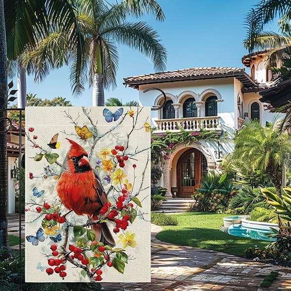 Spring Summer Cardinal Bird Butterfly Floral Garden Flag 12x18 Inch Double Sided, Welcome Yard Decor, Farmhouse Outdoor Flag for Lawn Patio Porch - Image 9