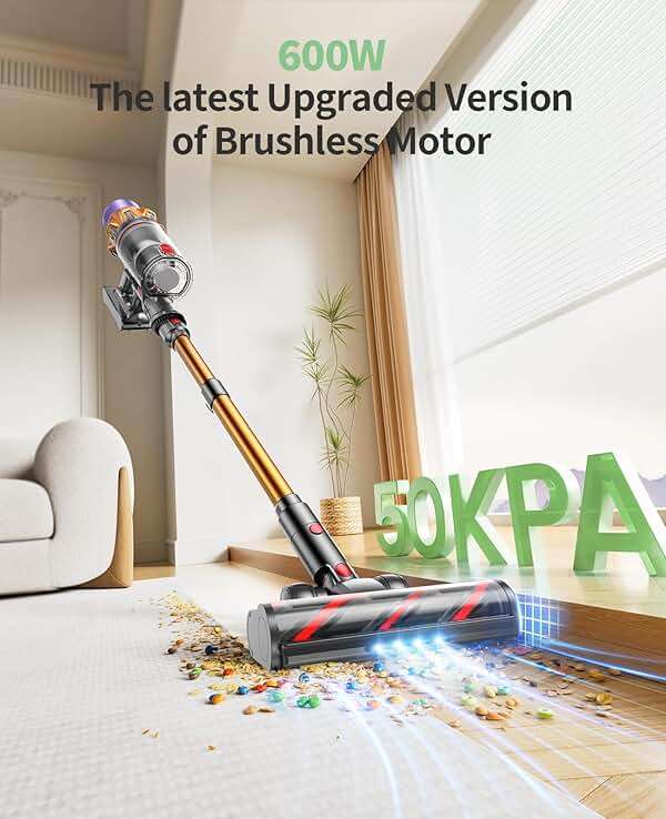 Cordless Vacuum Cleaner, 600W 50KPA 65Mins Cordless Stick Vacuum Cleaner With Touch Screen, Self-Standing,Wall Mount Charging, Handheld Vacuum Cleaners for Home/Pet Hair/Carpets/Hard Floors(X7A) - Image 2