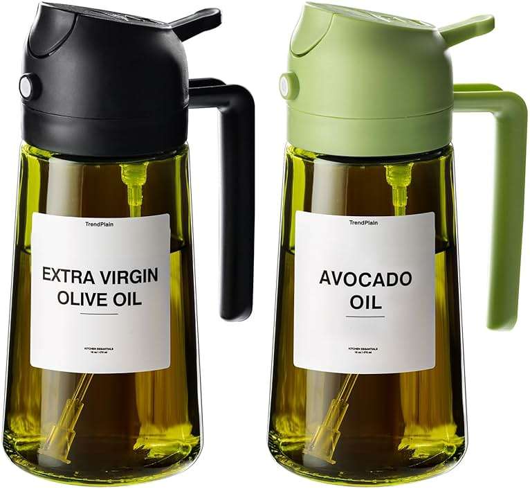 TrendPlain - Original 16oz/470ml Olive Oil Dispenser Bottle for Kitchen Gadgets and Air Fryer Accessories - Olive Oil Sprayer for Cooking w/Stickers - Black&Green - Image 1