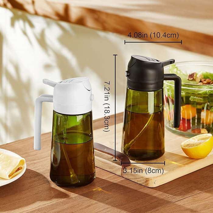TrendPlain - Original 16oz/470ml Olive Oil Dispenser Bottle for Kitchen Gadgets and Air Fryer Accessories - Olive Oil Sprayer for Cooking w/Stickers - Black&Green - Image 2