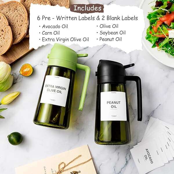 TrendPlain - Original 16oz/470ml Olive Oil Dispenser Bottle for Kitchen Gadgets and Air Fryer Accessories - Olive Oil Sprayer for Cooking w/Stickers - Black&Green - Image 3