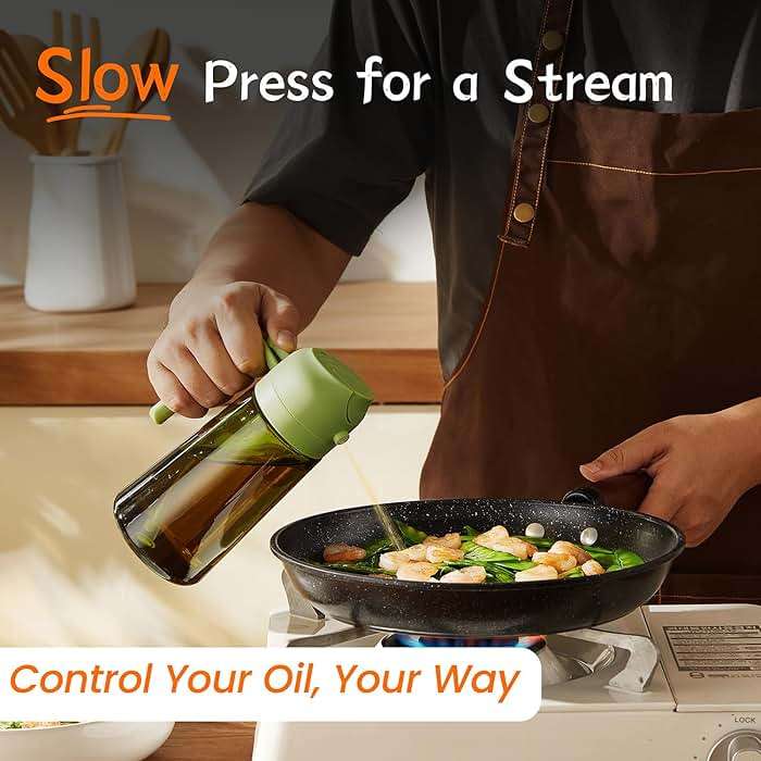 TrendPlain - Original 16oz/470ml Olive Oil Dispenser Bottle for Kitchen Gadgets and Air Fryer Accessories - Olive Oil Sprayer for Cooking w/Stickers - Black&Green - Image 5
