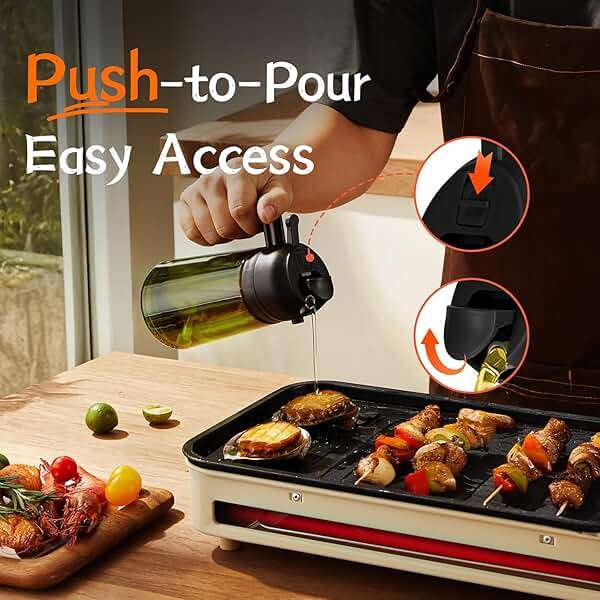 TrendPlain - Original 16oz/470ml Olive Oil Dispenser Bottle for Kitchen Gadgets and Air Fryer Accessories - Olive Oil Sprayer for Cooking w/Stickers - Black&Green - Image 6