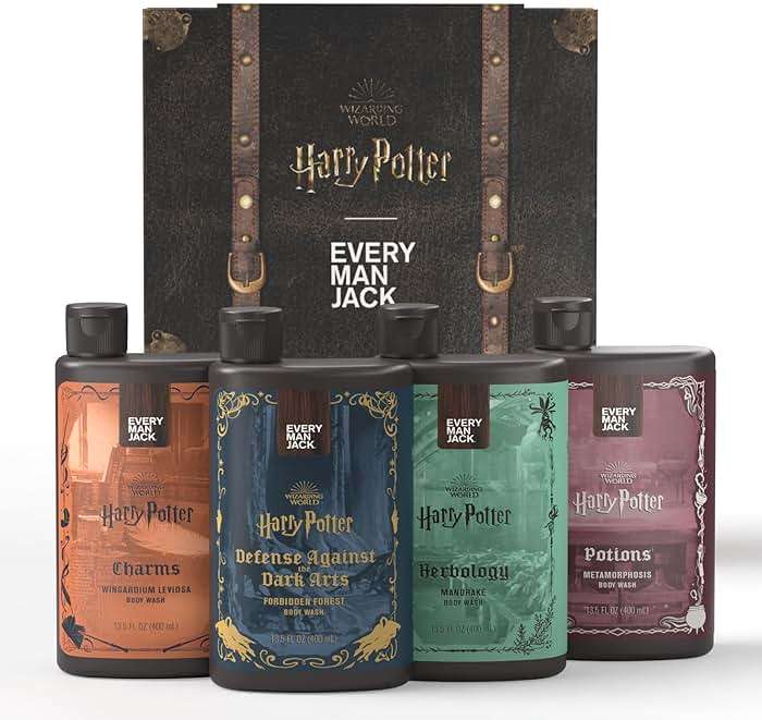 Every Man Jack Harry Potter Collectors Men's Body Wash Gift Set - Includes 4 Body Washes with Clean Ingredients & Hogwarts Inspired Scents - Defense Against the Dark Arts, Charms, Herbology, Potions - Image 1