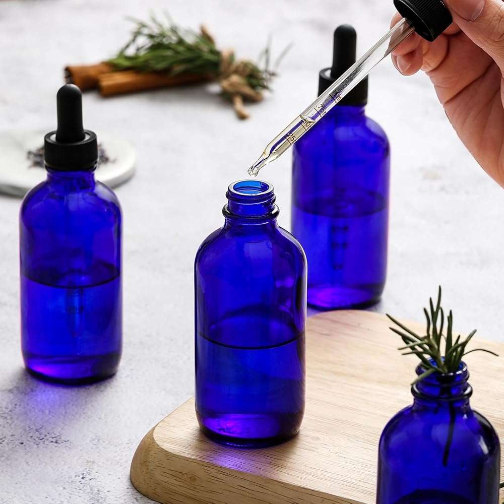 4 Pack 4oz Glass Dropper Bottles with Measured Dropper - 120ml Dark Blue Tincture Bottles with Calibrated Glass Eye Droppers (1ml), Leakproof Essential Oils Bottles for Health, Personal Care & Beauty - Image 2