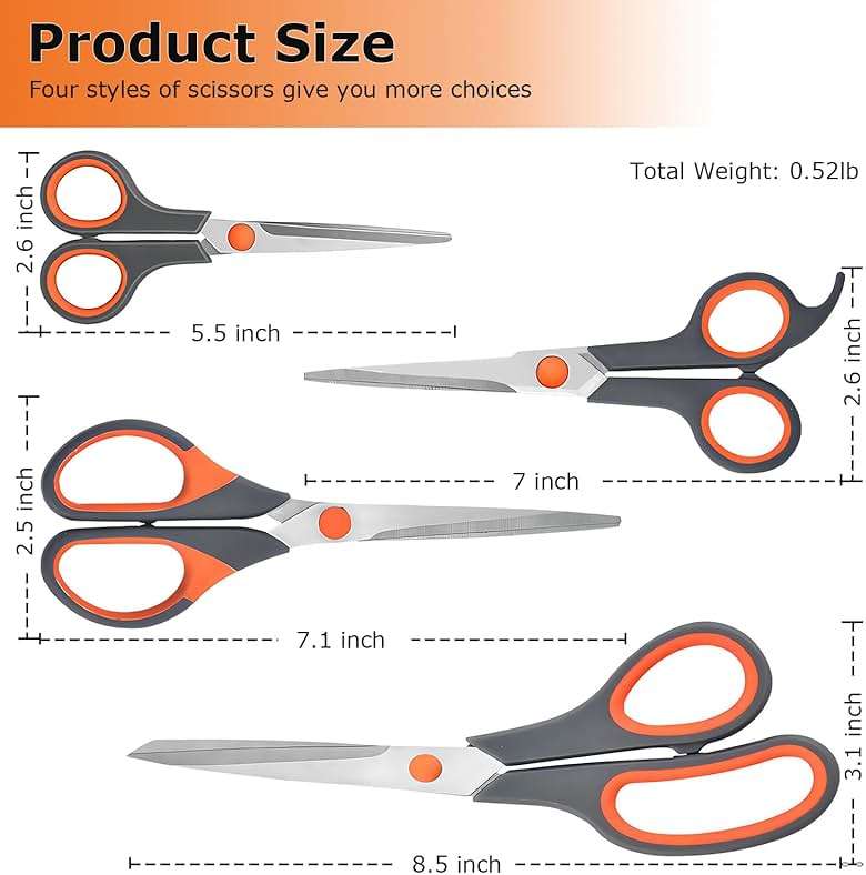 Professional Paper Cutting Scissors 4 Pack, Office Craft Scissors Set with Ultra Sharp Blades for Adults, Art Projects, Gift Wrapping - Image 3