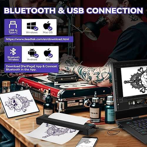 P90 Tattoo Stencil Printer, Wireless Thermal Tattoo Printers with Stencil Paper,Portable Tattoos Printer Compatible with Phone Pad and PC - Image 2