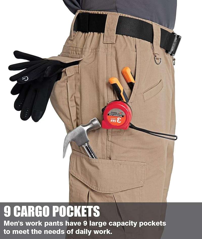 Zoofly Men's Cargo Pants Ripstop Water Resistant Hiking Work Pants Outdoor Multi Pockets Army Tactical Pants (Not Belt) - Image 3