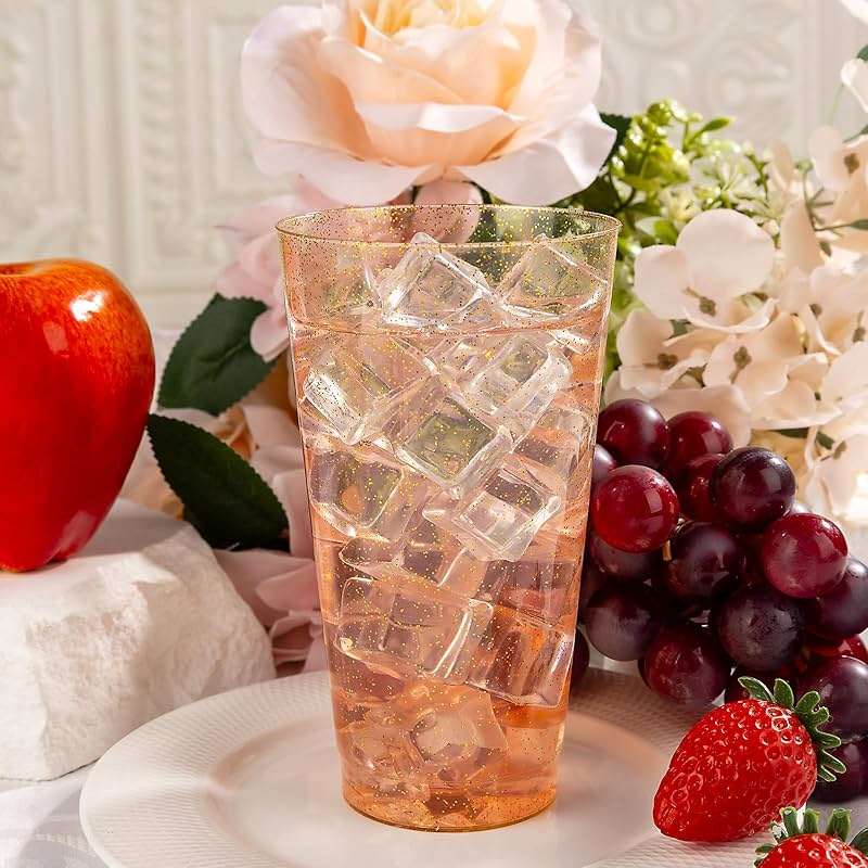 I00000 16 oz Gold Plastic Cups, 100 Pack Gold Glitter Plastic Cups Tumblers Disposable Party Cups Wedding Cups, Heavy-duty Plastic Disposable Cups Ideal for Wedding & Party - Image 5