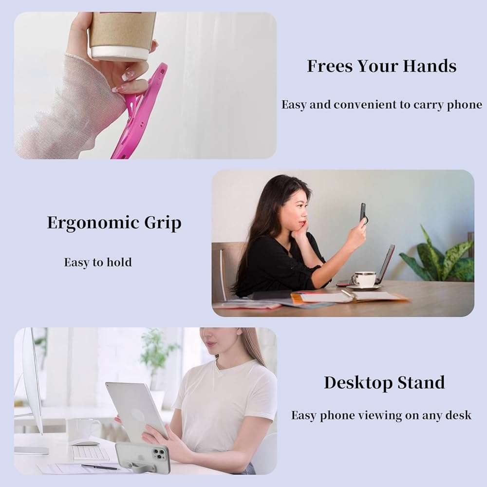 Meroqeel Phone Grips Strap Holder for Hand Grip, Adhesive Cellphone Case Accessories Sticky Gripper Handle Holders for Back of Phone with Finger Loop for Kindle, iPhone, iPad - 4 x Grey, Black, White - Image 5