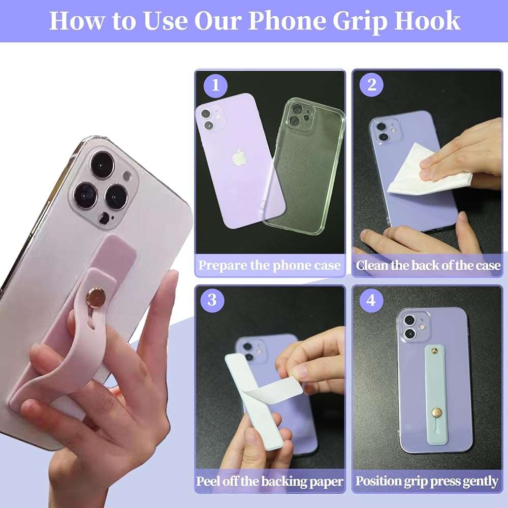 Meroqeel Phone Grips Strap Holder for Hand Grip, Adhesive Cellphone Case Accessories Sticky Gripper Handle Holders for Back of Phone with Finger Loop for Kindle, iPhone, iPad - 4 x Grey, Black, White - Image 6