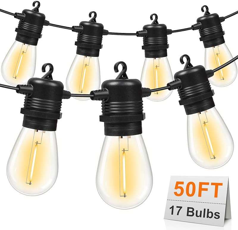 GvvooHome 50FT LED Outdoor String Lights with 16 Shatterproof Waterproof Replaceable Bulbs(1 Spare), 2700K Commercial Grade Patio Lights, Outside Hanging Light for Yard Garden Porch Deck Decor - Image 1