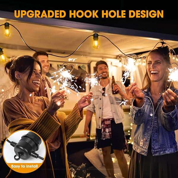 GvvooHome 50FT LED Outdoor String Lights with 16 Shatterproof Waterproof Replaceable Bulbs(1 Spare), 2700K Commercial Grade Patio Lights, Outside Hanging Light for Yard Garden Porch Deck Decor - Image 4