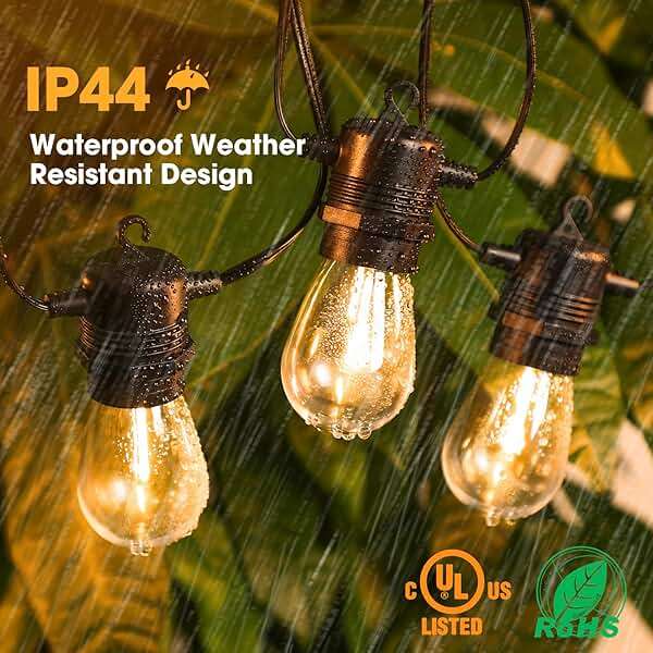 GvvooHome 50FT LED Outdoor String Lights with 16 Shatterproof Waterproof Replaceable Bulbs(1 Spare), 2700K Commercial Grade Patio Lights, Outside Hanging Light for Yard Garden Porch Deck Decor - Image 5