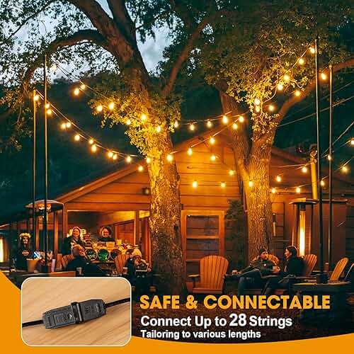 GvvooHome 50FT LED Outdoor String Lights with 16 Shatterproof Waterproof Replaceable Bulbs(1 Spare), 2700K Commercial Grade Patio Lights, Outside Hanging Light for Yard Garden Porch Deck Decor - Image 6
