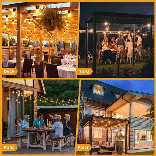 GvvooHome 50FT LED Outdoor String Lights with 16 Shatterproof Waterproof Replaceable Bulbs(1 Spare), 2700K Commercial Grade Patio Lights, Outside Hanging Light for Yard Garden Porch Deck Decor - Image 8