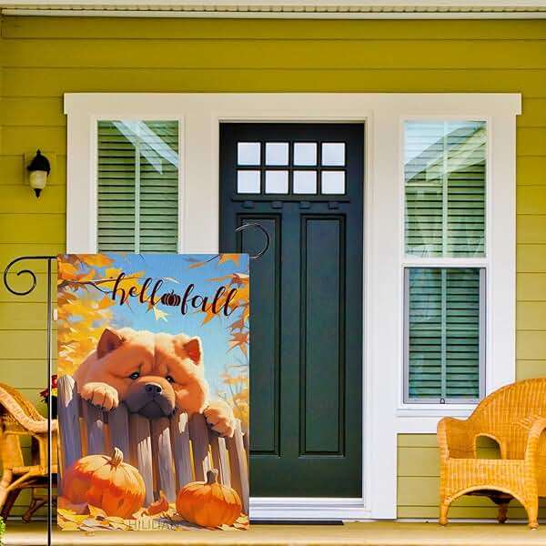 HILILIAN Chow-Chow-Dog Hello Fall Garden Flag 12x18 Double Sided, Burlap Small Pumpkin Fence Garden Yard House Flags Outside Outdoor Autumn Porch Lawn Decoration(6590) - Image 3