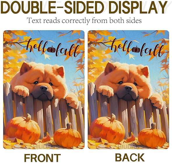 HILILIAN Chow-Chow-Dog Hello Fall Garden Flag 12x18 Double Sided, Burlap Small Pumpkin Fence Garden Yard House Flags Outside Outdoor Autumn Porch Lawn Decoration(6590) - Image 7