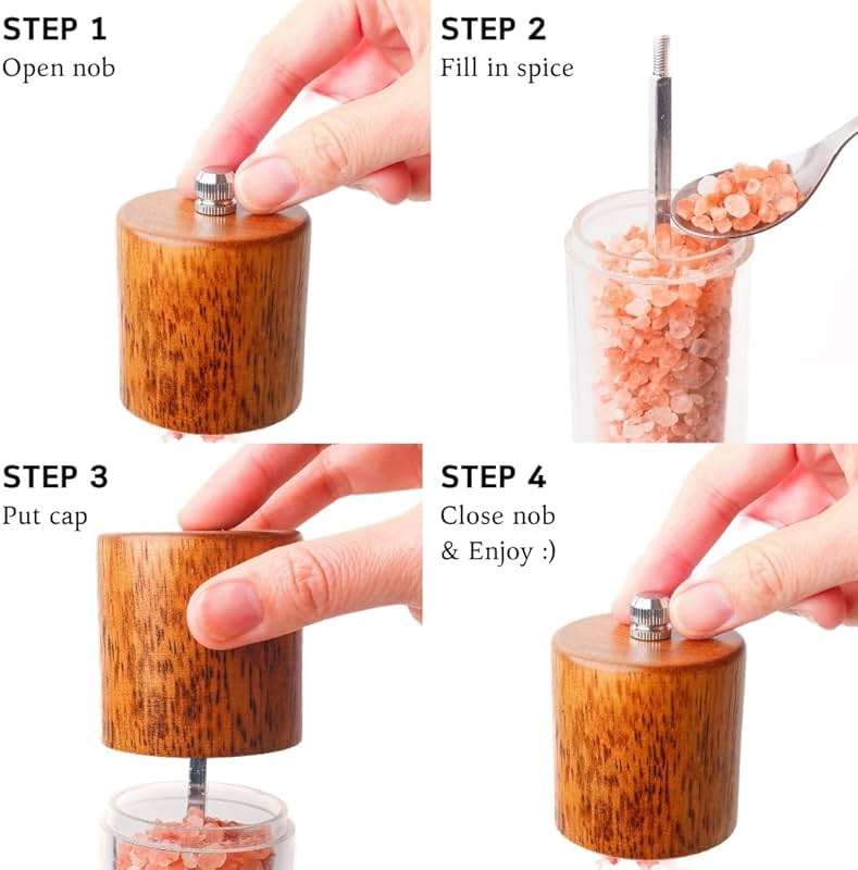 Wooden Salt and Pepper Grinder Set | 8-Inch Manual Acrylic Mills with Adjustable Ceramic Grinding Mechanism | Includes 2 Grinders + Wood Base | Premium Salt and Pepper Grinders by BING-US - Image 9