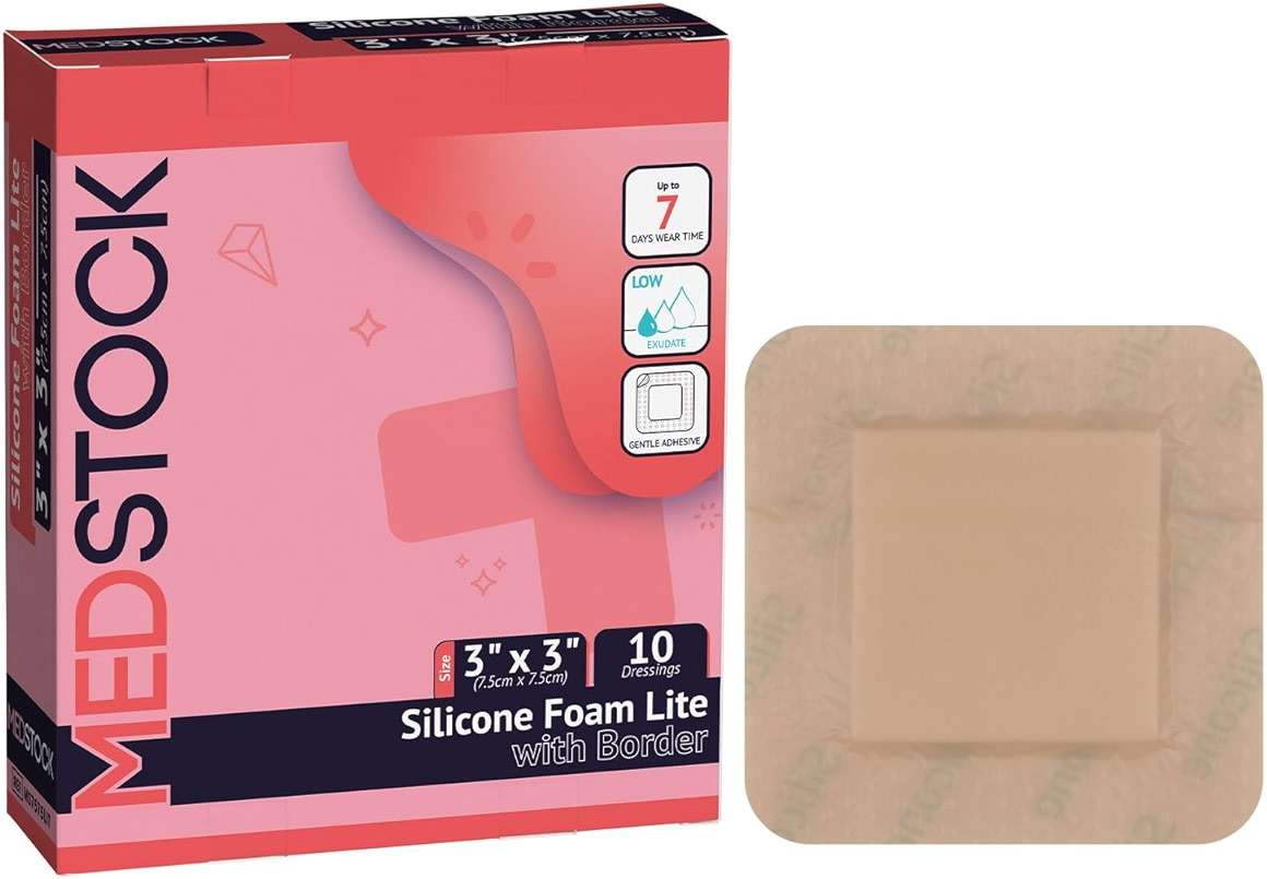 MEDSTOCK Silicone Foam Lite Dressing with Border, 3"x3" (Pack of 10), Comfortable Healing for Wounds, Waterproof, Gentle & Secure Adhesion - Image 1