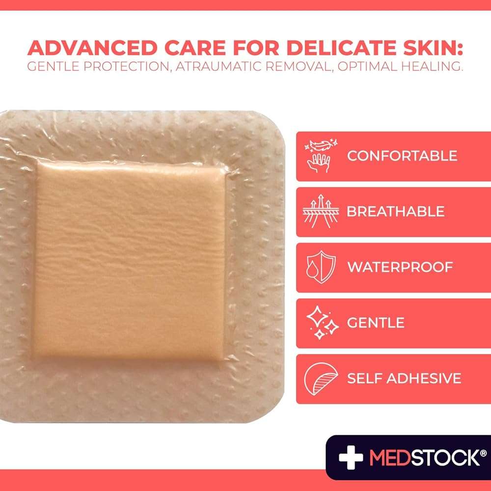 MEDSTOCK Silicone Foam Lite Dressing with Border, 3"x3" (Pack of 10), Comfortable Healing for Wounds, Waterproof, Gentle & Secure Adhesion - Image 2