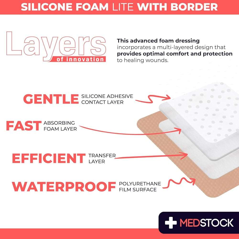 MEDSTOCK Silicone Foam Lite Dressing with Border, 3"x3" (Pack of 10), Comfortable Healing for Wounds, Waterproof, Gentle & Secure Adhesion - Image 3