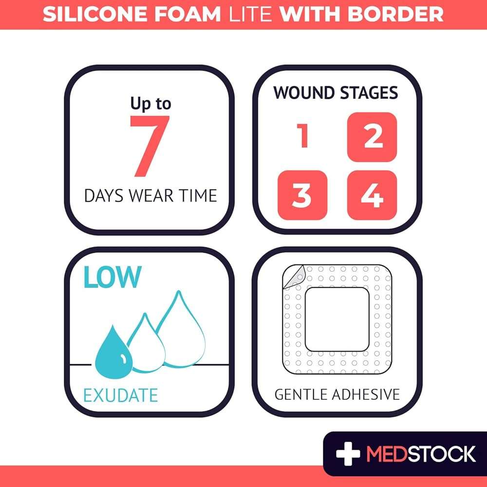 MEDSTOCK Silicone Foam Lite Dressing with Border, 3"x3" (Pack of 10), Comfortable Healing for Wounds, Waterproof, Gentle & Secure Adhesion - Image 5