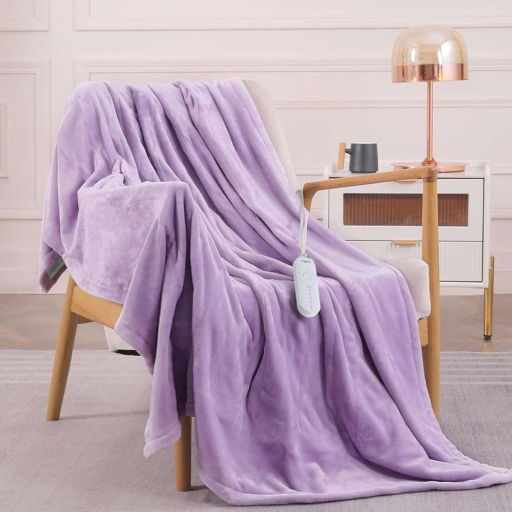 HOMLYNS LuxeHeat Heated Blanket Electric Blanket, Soft Flannel Sherpa Heated Throw, Heating Blanket with 5 Heat Settings, 3 hrs Timer Auto Shut Off (50x60 inches, Purple), Only for 120V Voltage Use - Image 2
