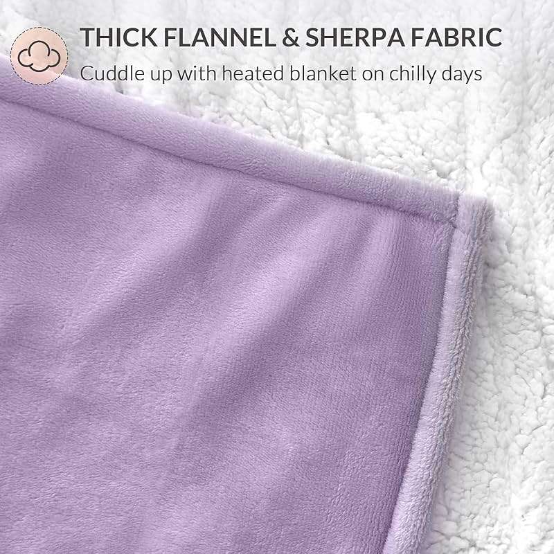 HOMLYNS LuxeHeat Heated Blanket Electric Blanket, Soft Flannel Sherpa Heated Throw, Heating Blanket with 5 Heat Settings, 3 hrs Timer Auto Shut Off (50x60 inches, Purple), Only for 120V Voltage Use - Image 7