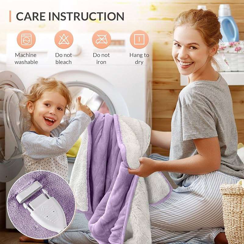 HOMLYNS LuxeHeat Heated Blanket Electric Blanket, Soft Flannel Sherpa Heated Throw, Heating Blanket with 5 Heat Settings, 3 hrs Timer Auto Shut Off (50x60 inches, Purple), Only for 120V Voltage Use - Image 9
