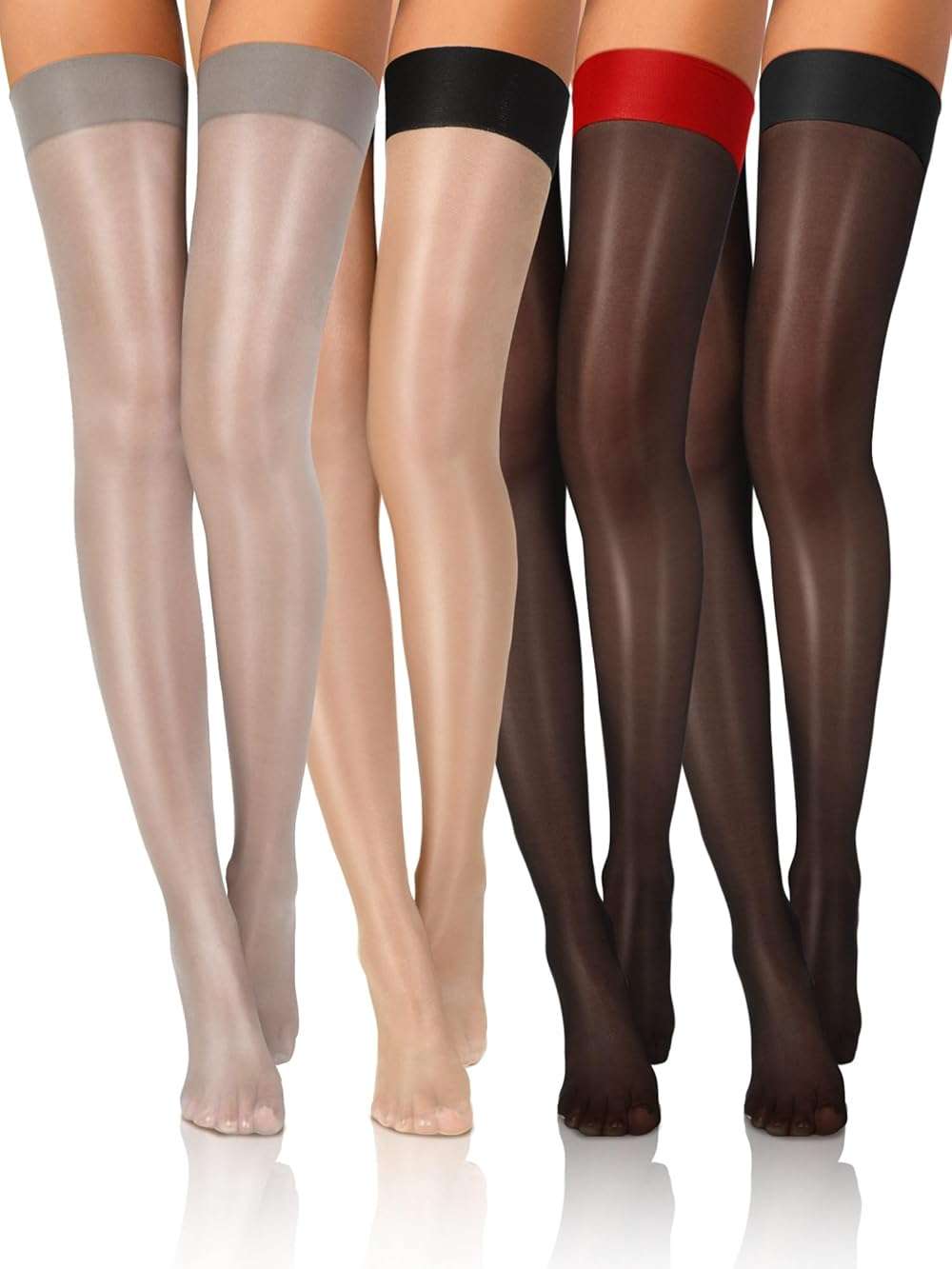 Geyoga 4 Pairs Shiny Thigh High Stockings Shimmery Silk Sheer over the Knee Stockings for Women Halloween Cosplay - Image 1