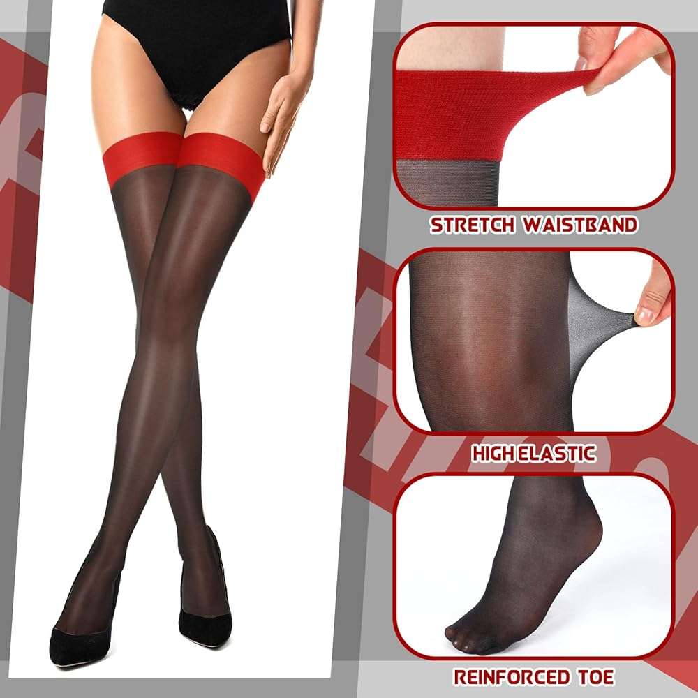 Geyoga 4 Pairs Shiny Thigh High Stockings Shimmery Silk Sheer over the Knee Stockings for Women Halloween Cosplay - Image 5