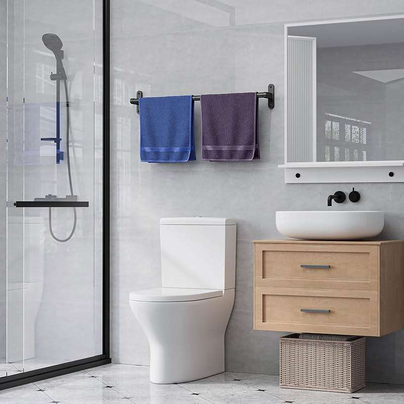 Powools Matte Black Towel Rack for Bathroom - 24" Rustproof Towel Holder, Sturdy Towel Bar Wall Mounted, Space-Saving Towel Hanger, Bathroom Accessories, Home Decor, Apparment Essentials - Image 2