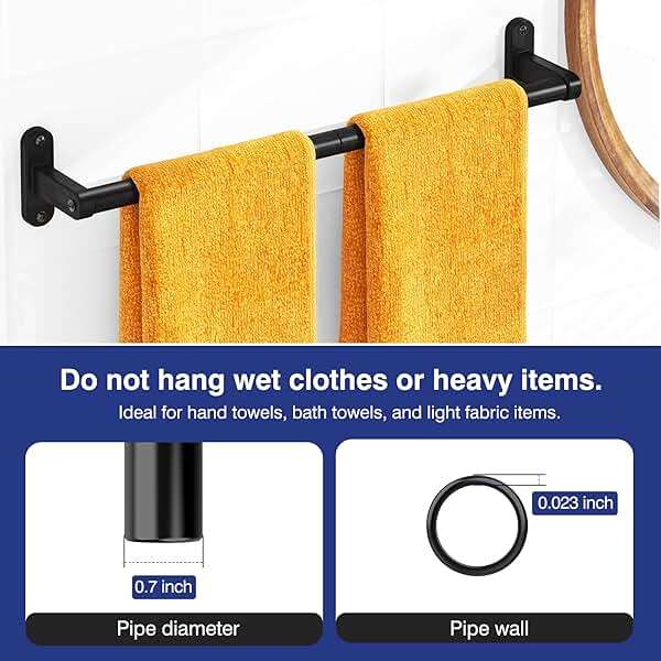 Powools Matte Black Towel Rack for Bathroom - 24" Rustproof Towel Holder, Sturdy Towel Bar Wall Mounted, Space-Saving Towel Hanger, Bathroom Accessories, Home Decor, Apparment Essentials - Image 3