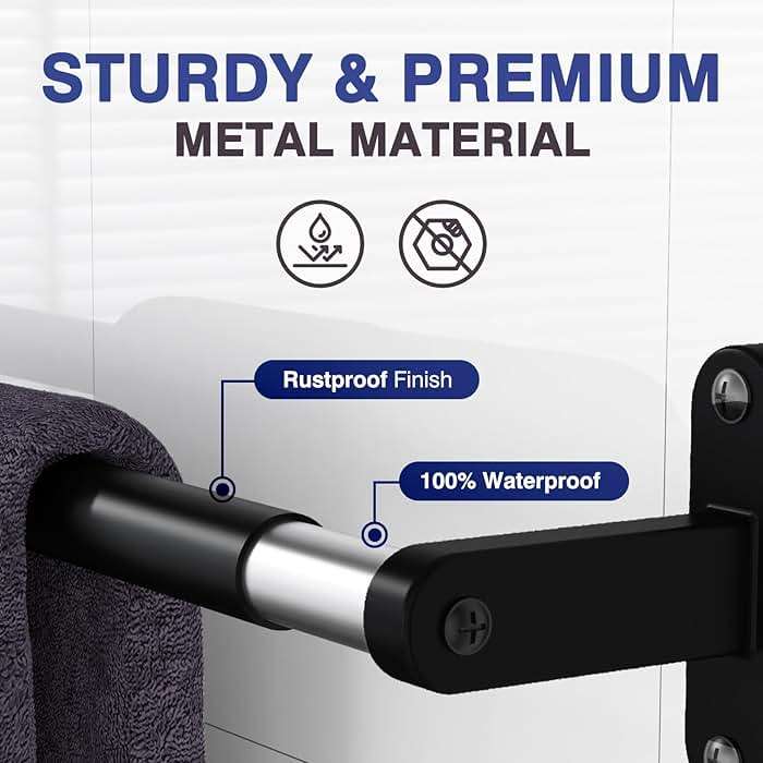 Powools Matte Black Towel Rack for Bathroom - 24" Rustproof Towel Holder, Sturdy Towel Bar Wall Mounted, Space-Saving Towel Hanger, Bathroom Accessories, Home Decor, Apparment Essentials - Image 7