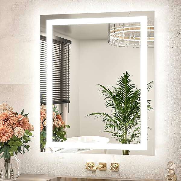 TETOTE LED Bathroom Mirror 24 x 30 Inch Lighted Bathroom Vanity Mirror with Lights, Brighter Frontlit and Backlit Light up Anti Fog Mirror, 3-Color Dimmable, Shatterproof Tempered Glass, Waterproof - Image 1