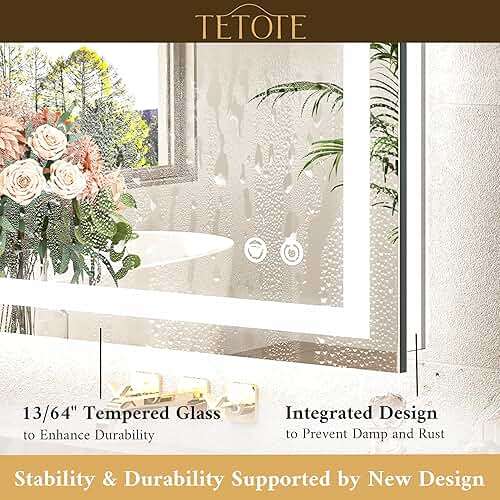 TETOTE LED Bathroom Mirror 24 x 30 Inch Lighted Bathroom Vanity Mirror with Lights, Brighter Frontlit and Backlit Light up Anti Fog Mirror, 3-Color Dimmable, Shatterproof Tempered Glass, Waterproof - Image 5