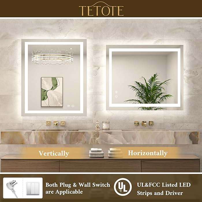 TETOTE LED Bathroom Mirror 24 x 30 Inch Lighted Bathroom Vanity Mirror with Lights, Brighter Frontlit and Backlit Light up Anti Fog Mirror, 3-Color Dimmable, Shatterproof Tempered Glass, Waterproof - Image 7